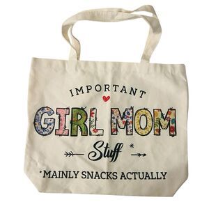 Canvas Tote “Girl Mom" Quote 16" x 13" x 4" Cotton Shopping Bag